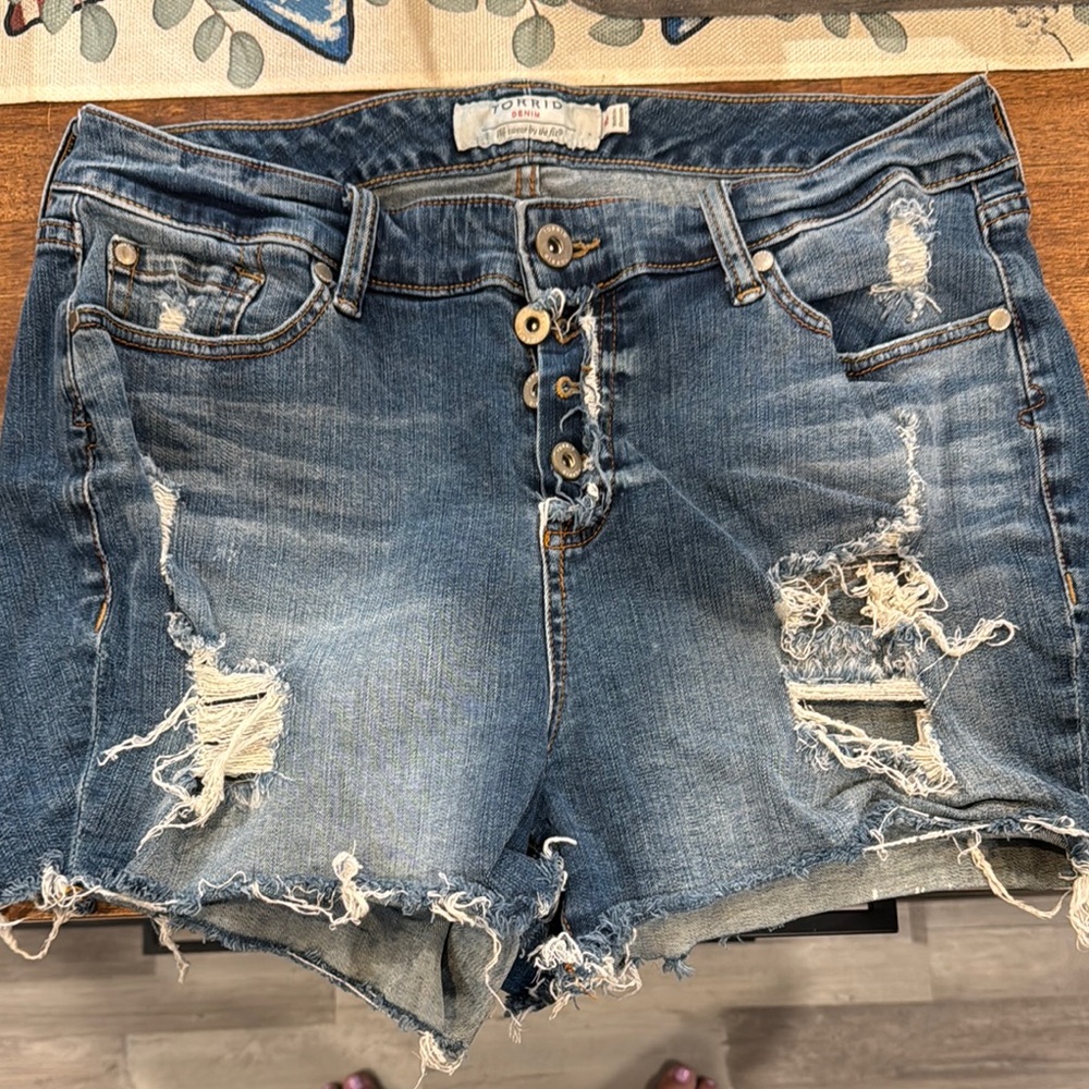 Torrid Blue Distressed Jean Shorts with Raw Hem